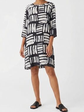 Osei-Duro Hand Dyed Silk Batik Shift Dress Mini Tunic Size S
